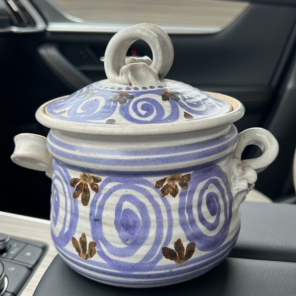 Vintage Art Studio Pottery Signed Glazed Bowl Dish w/Lid Twisted Handles Signed - Picture 12 of 12